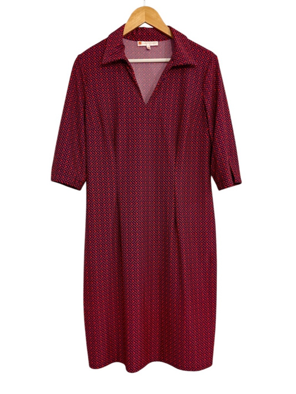 Jude Connally V-Neck Collared Geometric Print Michelle Midi Dress Size L